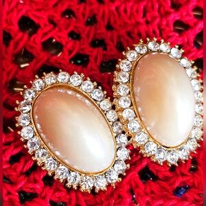 Vintage Clip Back Elegant Gold and Cream Earrings